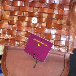 Etienne Aigner Cognac Brown Woven Leather Purse